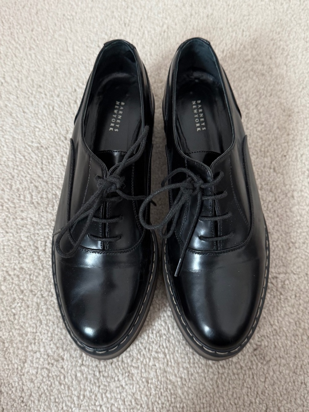 Barney's New York black leather women's oxford/brogue lace up shoes, size 36.5
